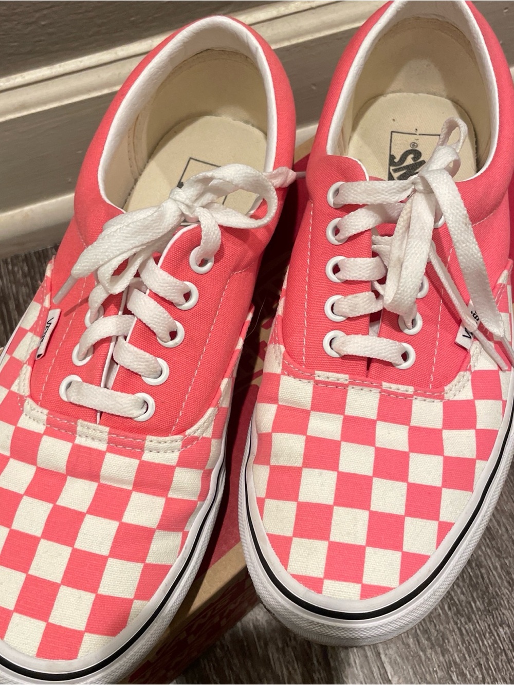 Vans Pink and White Checkerboard Low-Top Sneakers
